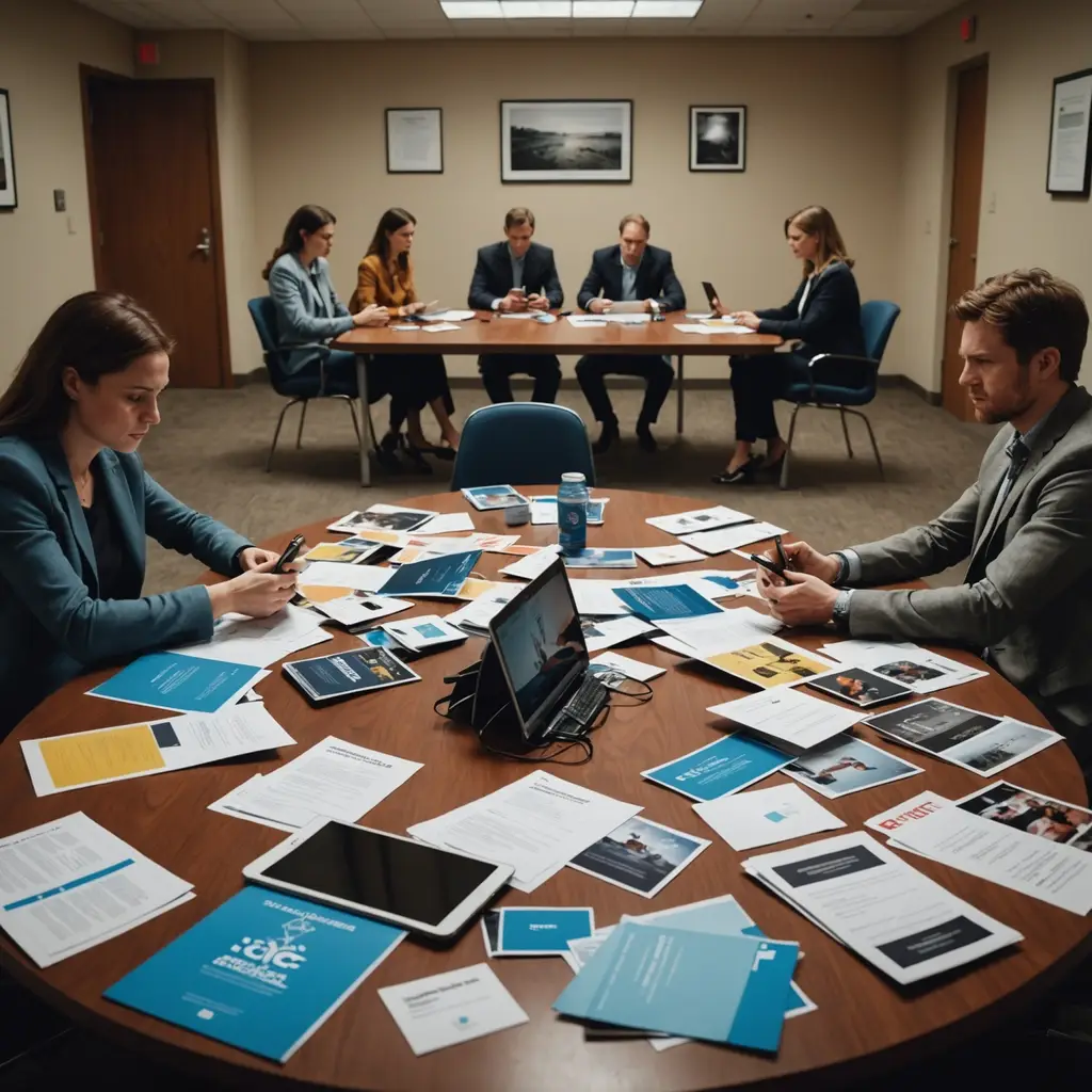 Business meeting with documents and devices